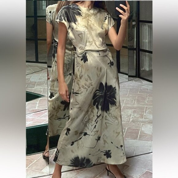 ZARA SATIN EFFECT MIDI DRESS - Picture 4 of 6